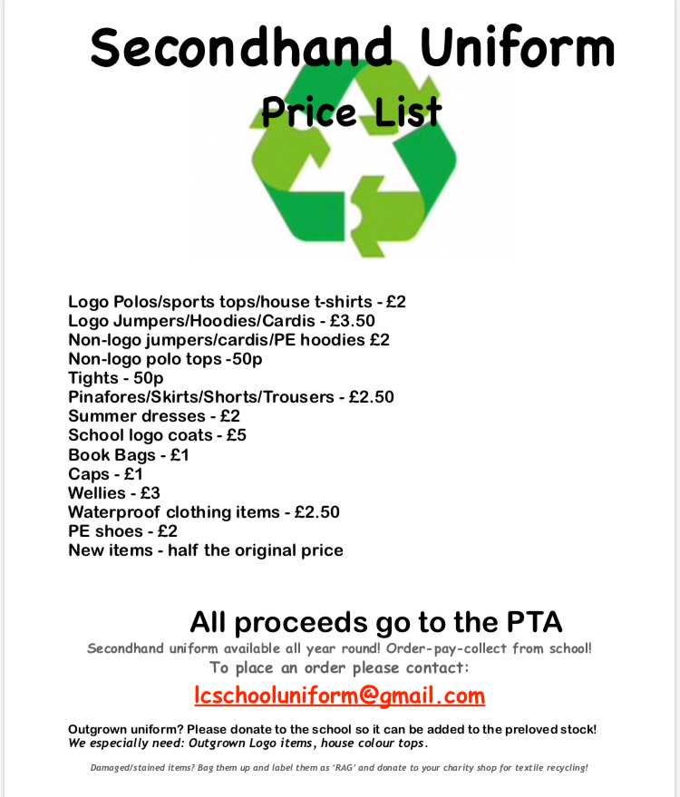 Second hand uniform items with prices